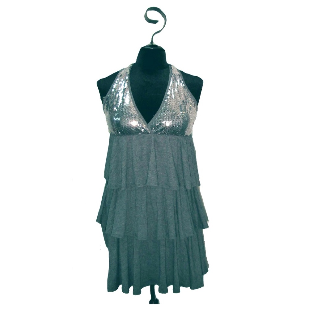 Roomates Grey Tiered Jersey Sequin Dress ~ Size M